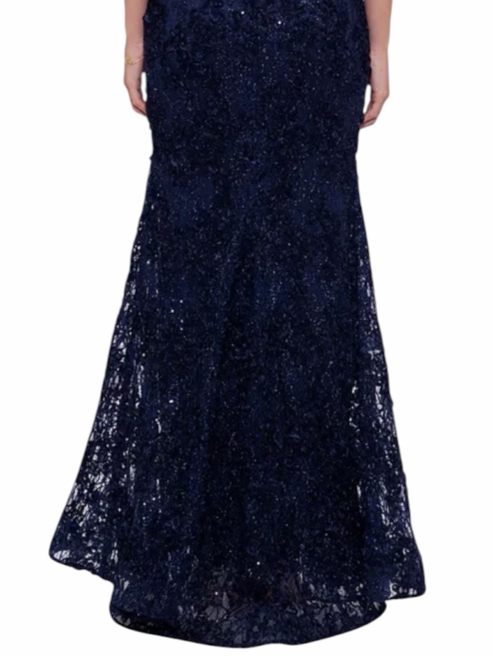 XSCAPE Off The Shoulder Evening Formal Navy Blue Gown Sequins Lace Size 14 NWT - Picture 4 of 11